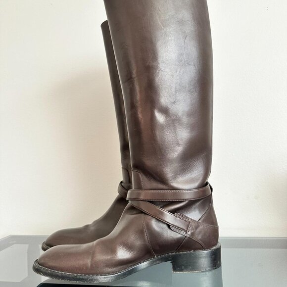 Saint Laurent 20mm Cavaliere Leather Tall Riding Boots in Brown EU 38 - Picture 6 of 6